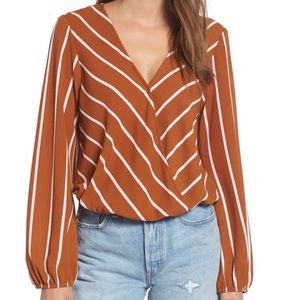 Rust Mimi Chica Striped Surplice Blouse
